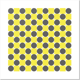 Gray and Yellow Squares and Circles Seamless Pattern 006#001 Posters and Art